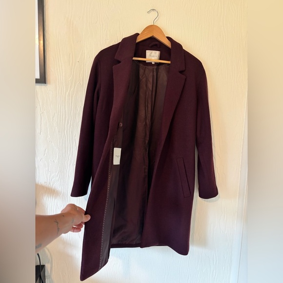 Selected Femme Purple Maroon Burgundy Eggplant Plum Wool Blend Midi Coat Jacket - Picture 11 of 13
